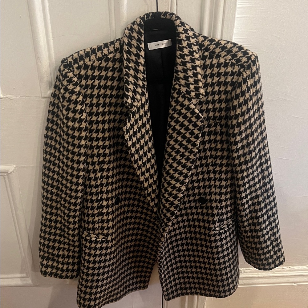 Anine Bing Wmn’s S Kaia Blazer Houndstooth Double Breasted Wool Blend